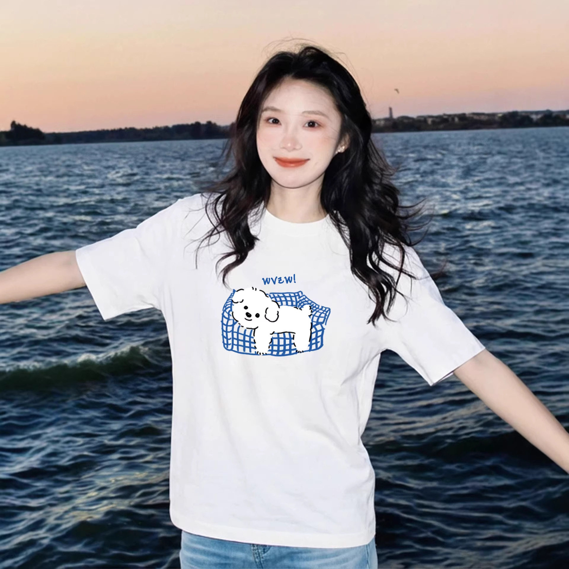 夏季正肩白色女t恤2026新款夏纯棉宽松韩版慵懒风短袖设计感小众