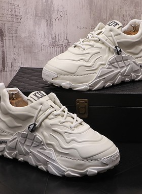 潮牌老爹鞋男ins白色厚底内增高包底鞋子百搭时尚潮男绿色休闲鞋