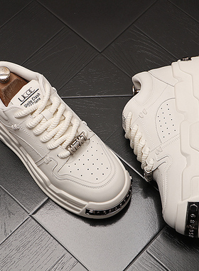 潮牌时尚休闲鞋男秋冬新款小众设计低帮工装鞋厚底男士小白鞋增高