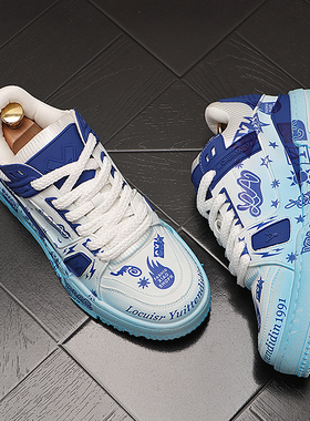 欧美潮流低帮涂鸦个性男鞋高级感小众发型师休闲厚底鞋男士胖丁鞋