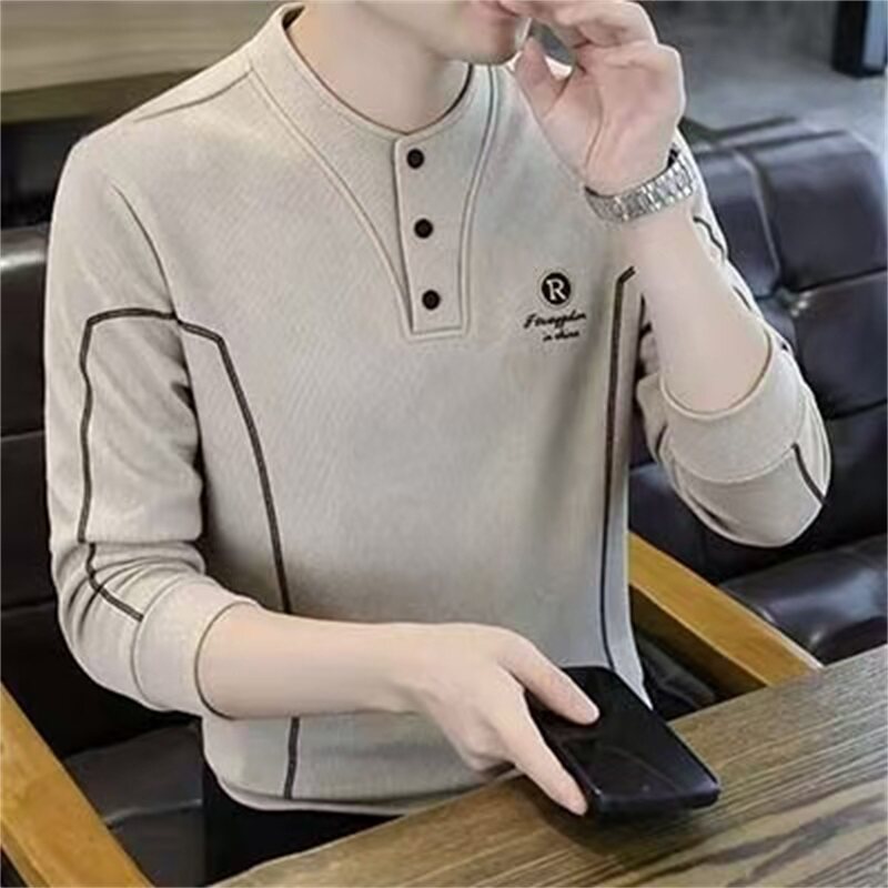 楚勇男装秋季新款高档男士休闲卫衣潮流百搭立领半开襟长袖打底a7