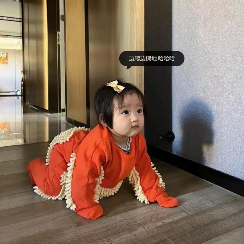 婴儿爬爬服护膝宝宝连体衣罩擦地板爬行服耐脏春秋款搞怪拖把侠