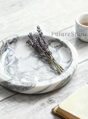 意式极简天然大理石圆形装饰碗白色纹理高级感摆件