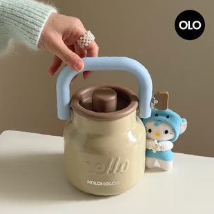 holoholo新款小奶桶大容量保温杯女生高颜值便携不锈钢吸管水杯子