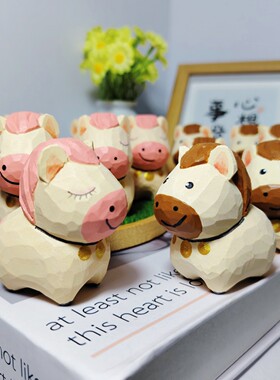 马年可爱小马木雕木质工艺品生日创意礼物送朋友办公室桌面摆件