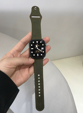 适用iwatch8表带男生真皮苹果手表se女皮质applewatch ultra表带