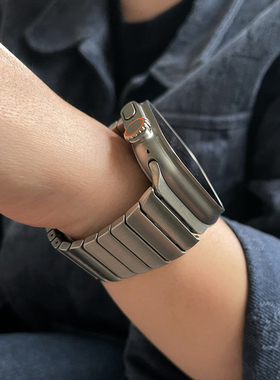 适用于苹果手表46mm不锈钢金属ultra表带applewatch910保护壳套