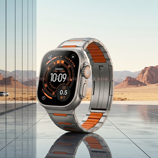 适用苹果手表S11AppleWatchUltra不锈钢金属表带iWatch46硅胶表带