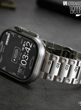 适用苹果手表不锈钢金属45mm表带applewatch9小方块复古腕带ultra