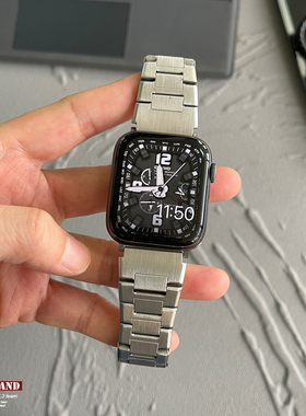 适用于苹果手表不锈钢金属45mm表带iwatch78910商务休闲腕带ultra