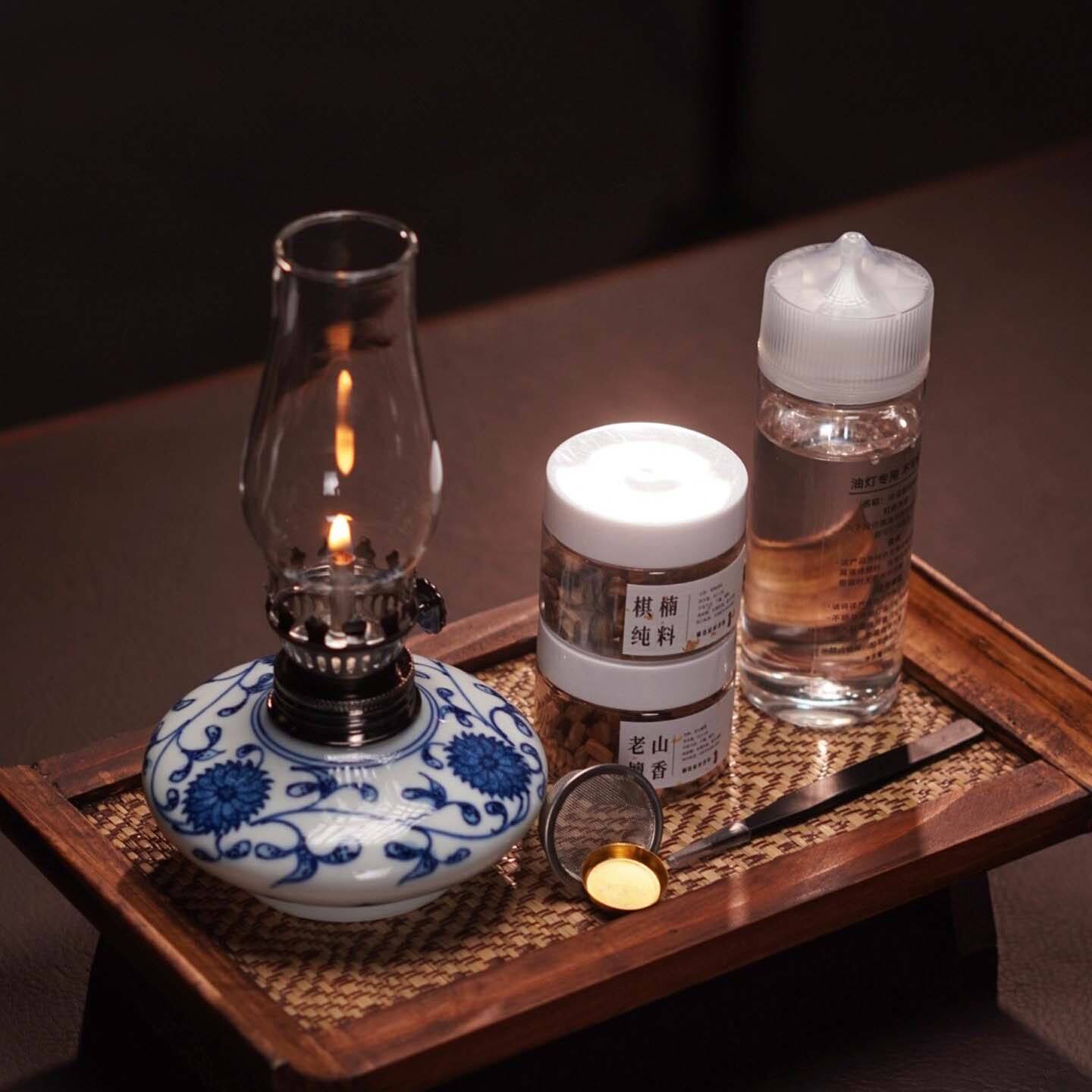 燕乐青花缠枝莲隔火香薰灯家用茶道陶瓷酥油灯复古熏香长明灯摆a9