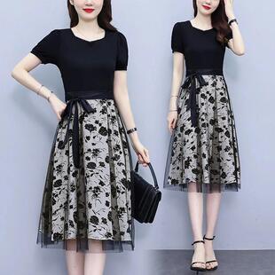 点击率女装洋气减龄连衣裙修身显瘦气质假两件2026新款法式妈a82