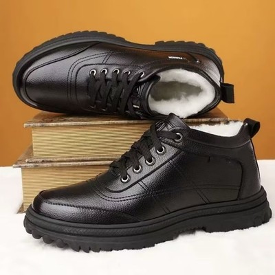韵织男鞋加绒加厚皮鞋冬季男士防滑耐磨休闲鞋中年爸爸保暖棉a62