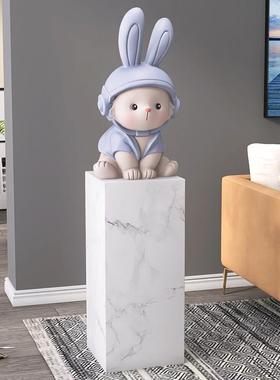创意兔子落地摆件家居饰品轻奢大气大理石底座客厅乔迁开业礼物