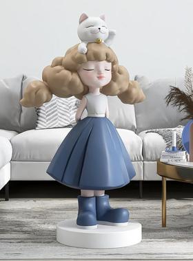 创意招财猫女孩客厅迎宾大型落地摆件家居饰品电视柜乔迁新居礼品