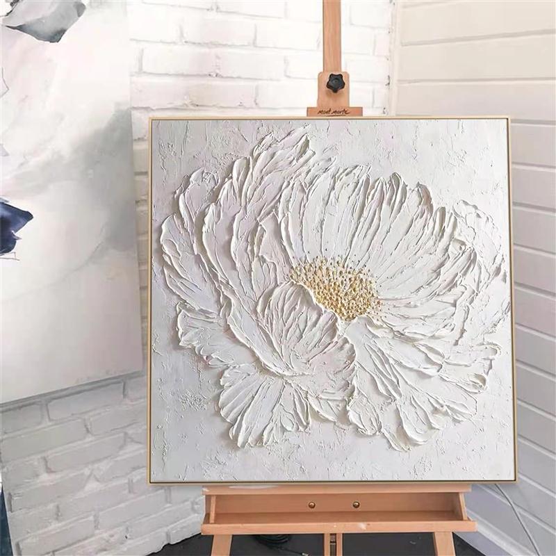 33N手绘装饰画厚肌理花卉浮雕挂画现代简约植物卧室客厅极简风格图片
