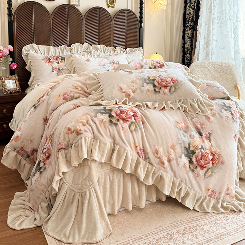 轻奢高档兔毛牛奶绒四件套床盖款