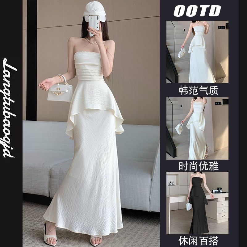 时尚高级感抹胸套装女2025夏褶皱辣妹上衣+弹力收腰半身裙两件套