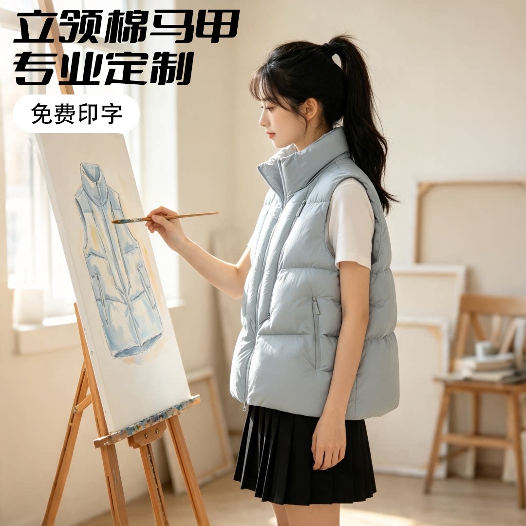 立领棉马甲定制印logo保暖女款图片