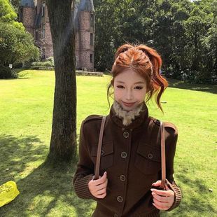 Pinksoya 松茶可可 高级感复古金属扣外套女秋季新款呢子外套上衣