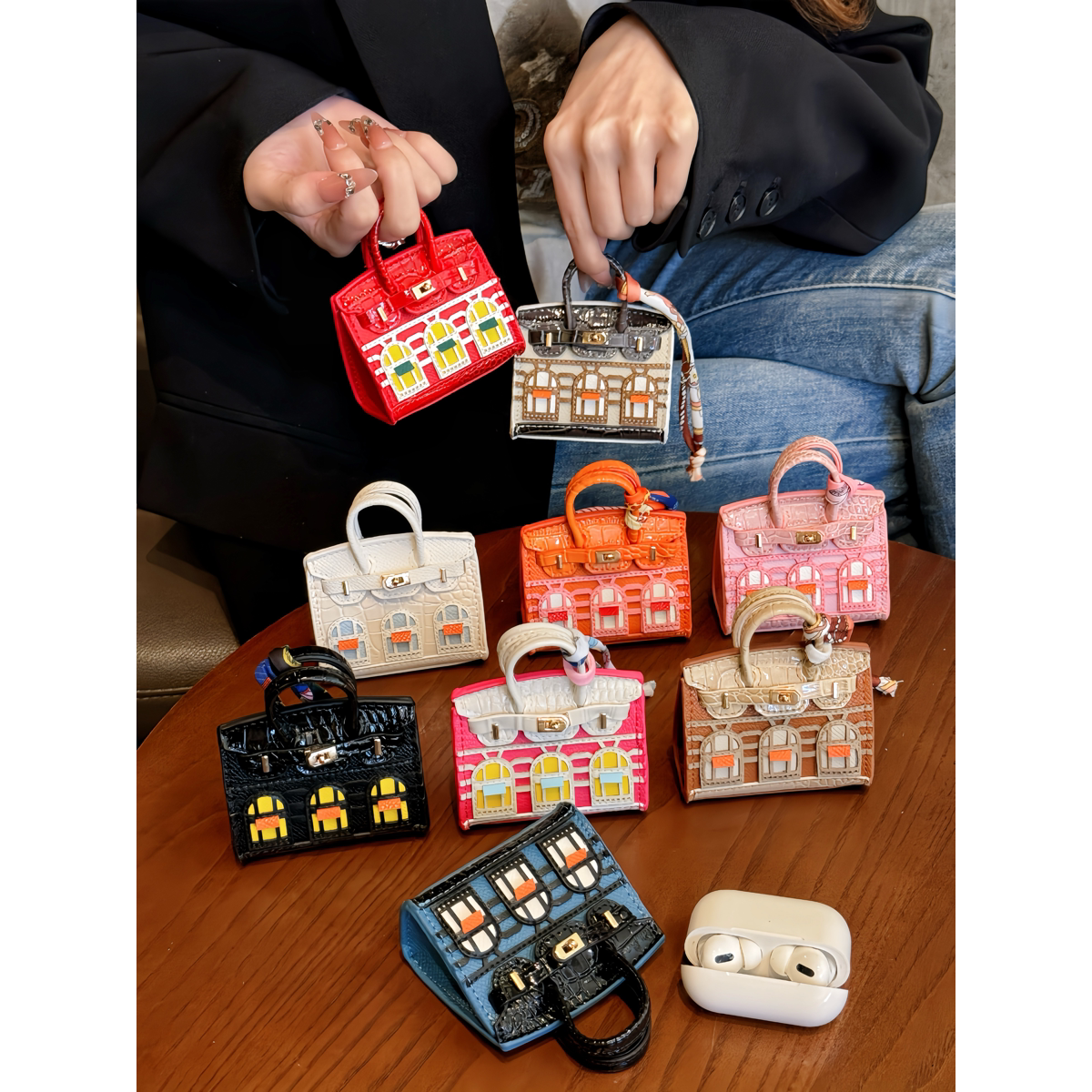 皮质铂金包适用airpodspro2保护套airpods4耳机壳迷你包大牌苹果耳机保护壳创意车钥匙零钱包airpods3高级感