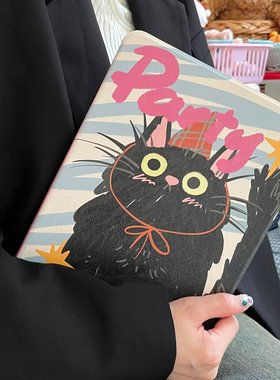 旋转ipad-手绘黑色猫猫适用iPad Air5(10.9英寸)保护套ipad mini6平板保护套可爱卡通iPad Pro 2021版(11英寸