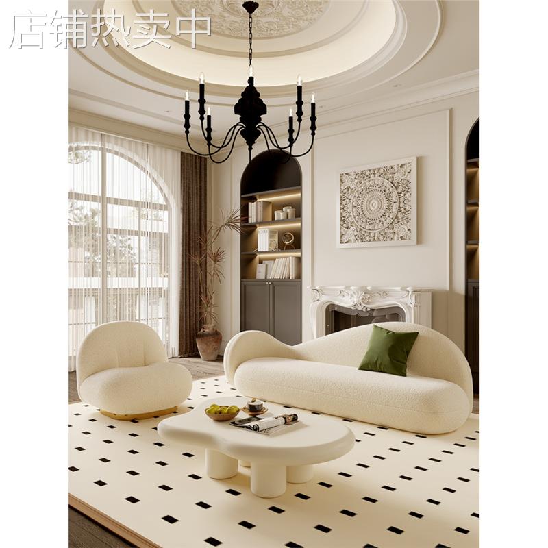 奶油风布艺沙发客厅网红弧形美容院服装店民宿休息区接待设计师