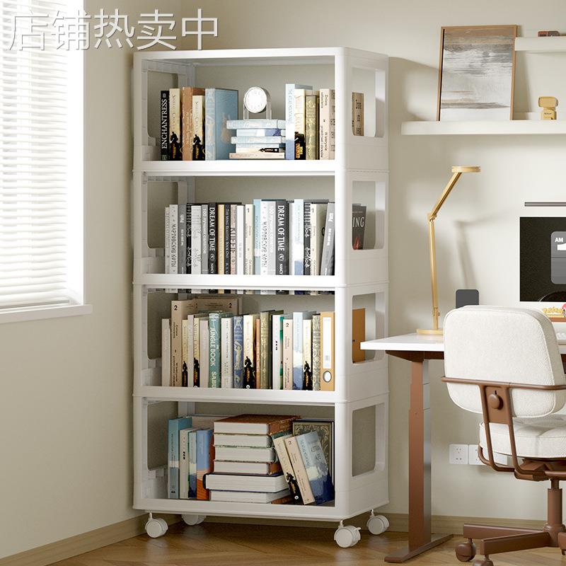 简易儿童书架落地家用可移动书本零食收纳架厨房多层小推车置物架