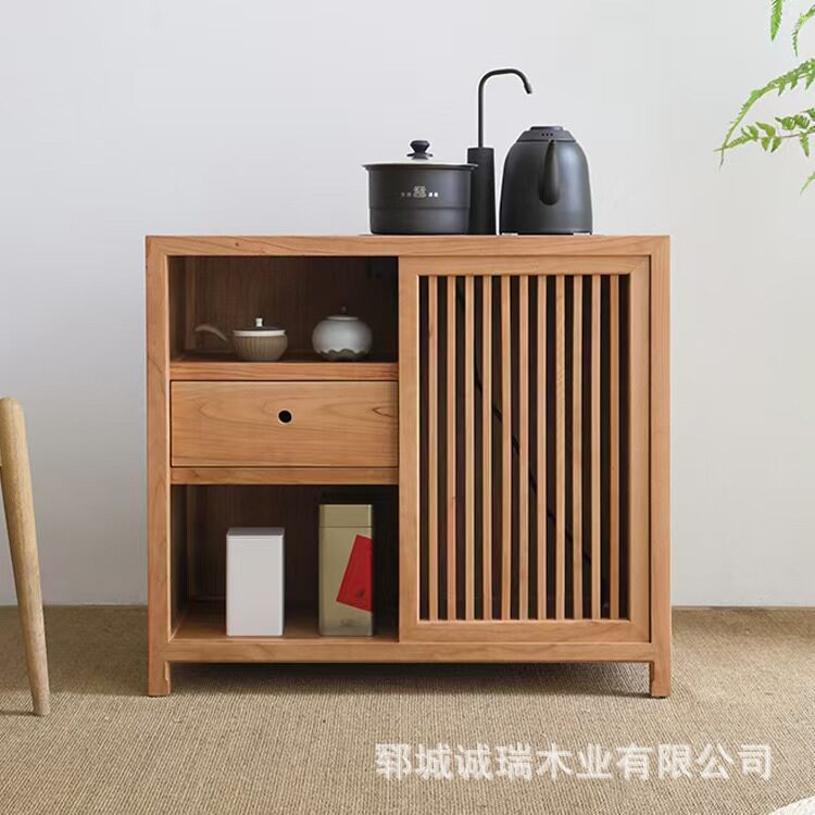新中式老榆木办公室烧茶柜可移动置地式桶装茶水柜沙发边几小茶台