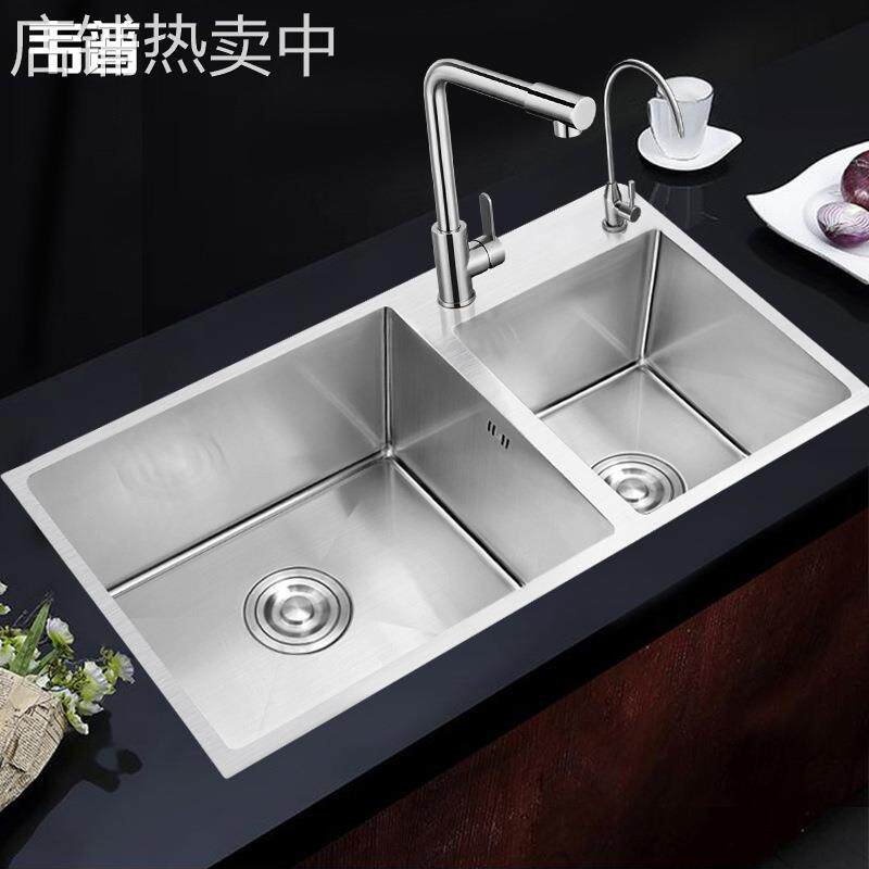 韦普 304不锈钢厨房手工大双槽套餐带龙头洗菜盆洗碗池大容量