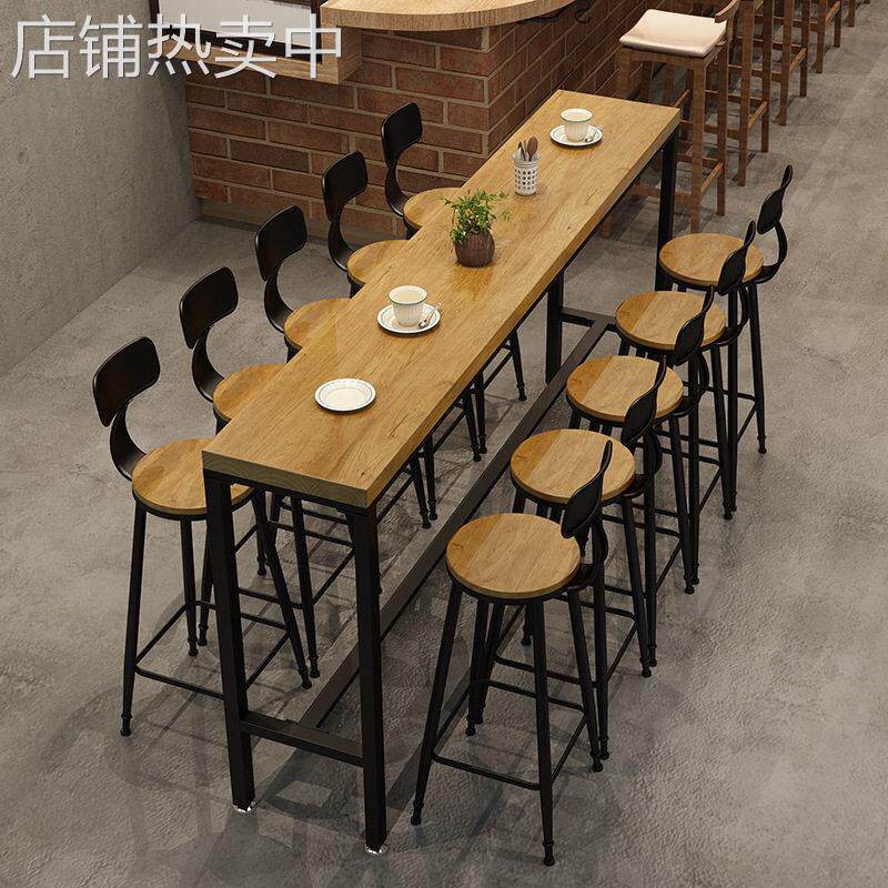 复古实木吧台桌椅组合 商用酒吧台阳台靠墙脚桌椅 休闲吧长条桌