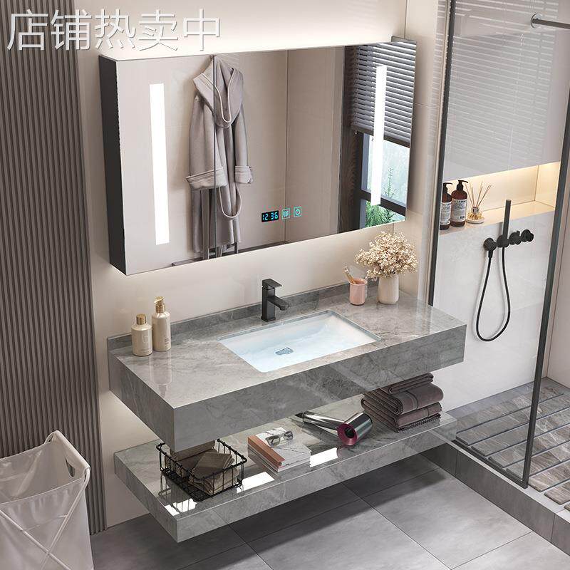 简约浴室柜组合亮面岩板陶瓷盆卫生间洗漱台洗手池洗脸池卫浴套装