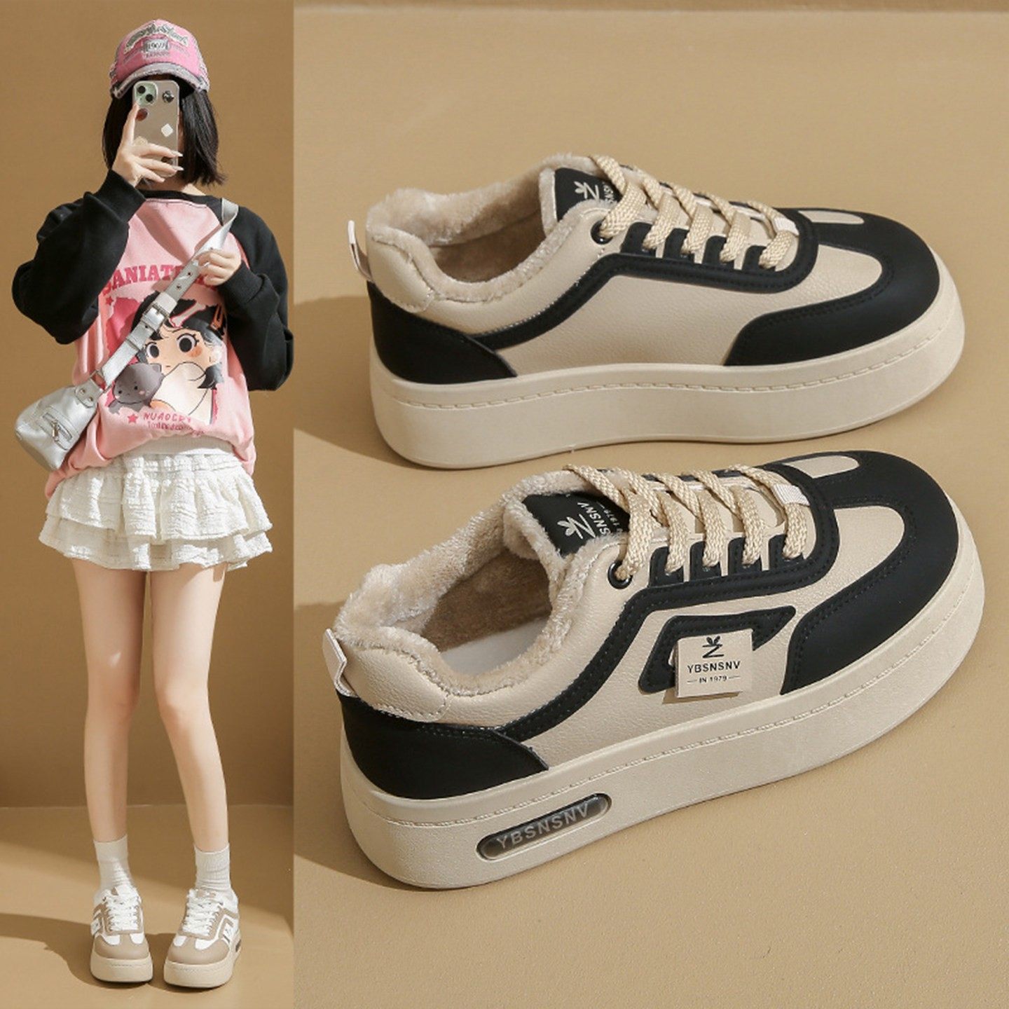 福建晋江品牌女鞋2026秋冬季新款女士加绒保暖运动板鞋休闲棉a44