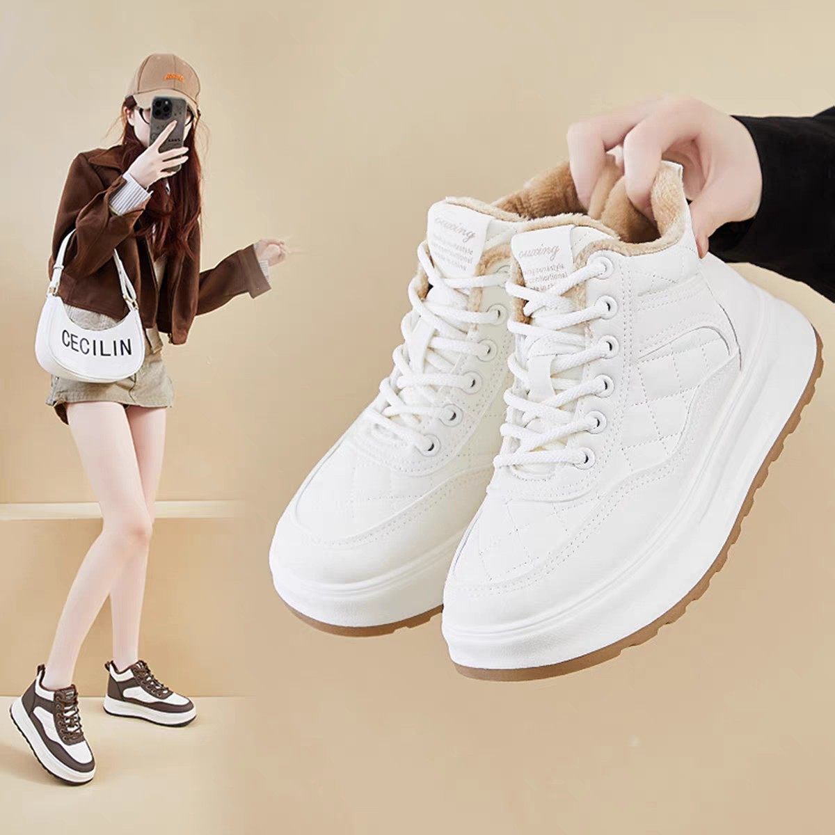 福建晋江品牌女鞋2025新款冬季加绒保暖休闲鞋女士软底运动休a57