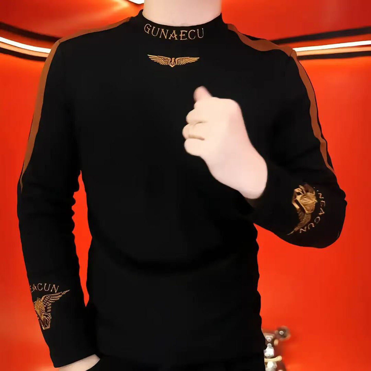 铂瑾精选男装2026春秋季新款男士刺绣圆领长袖卫衣修身休闲打底a5