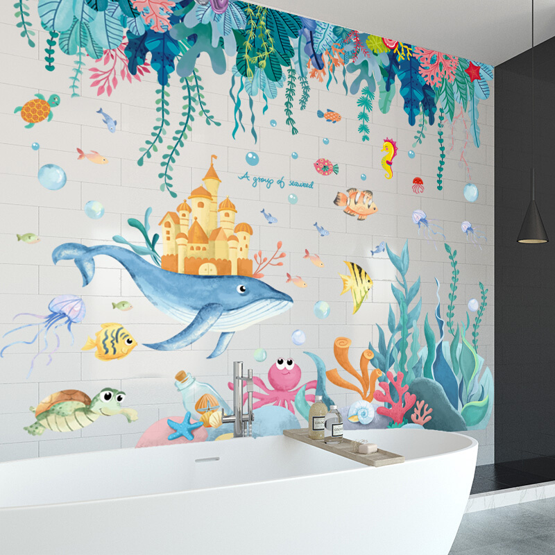 浴室卫生间瓷砖防水贴纸海洋创意卡通儿童3D立体墙贴壁纸自粘贴画