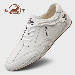 男鞋 冬季 男款 公羊男士 男爆款 2025年新款 真皮白色小白鞋 百搭 休闲鞋