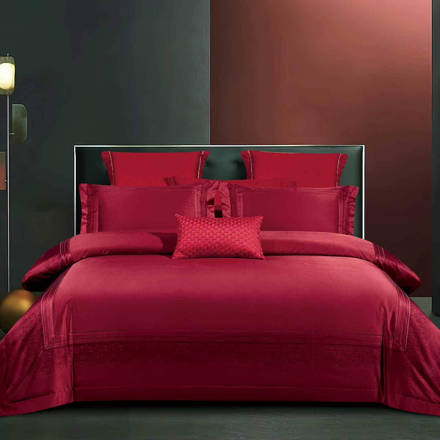 婚庆床上用品四件套大红喜庆被套提花全棉床单款床笠加厚床盖套件