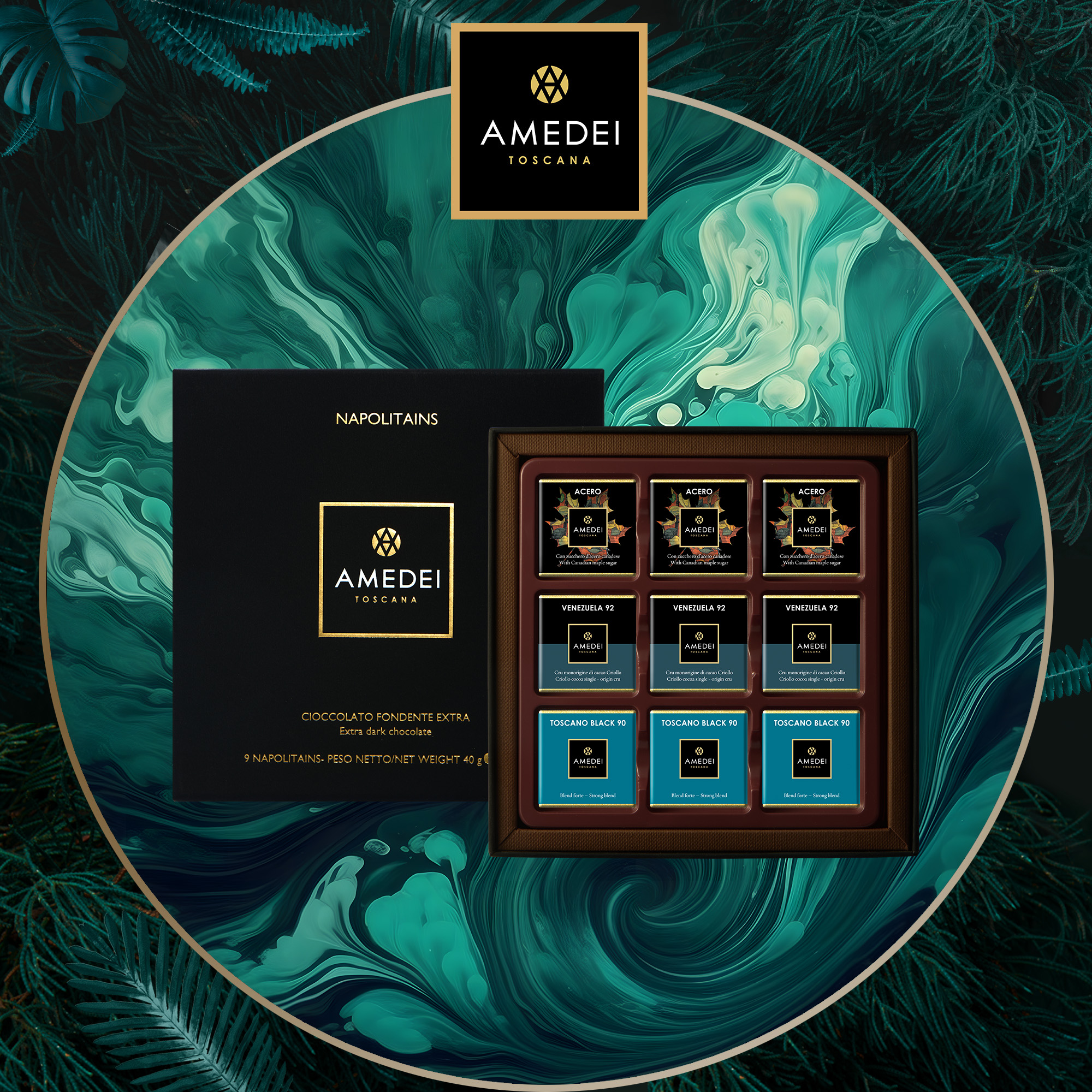 意大利进口Amedei黑巧克力无糖9小片巧克力礼盒送礼纯可可脂零食