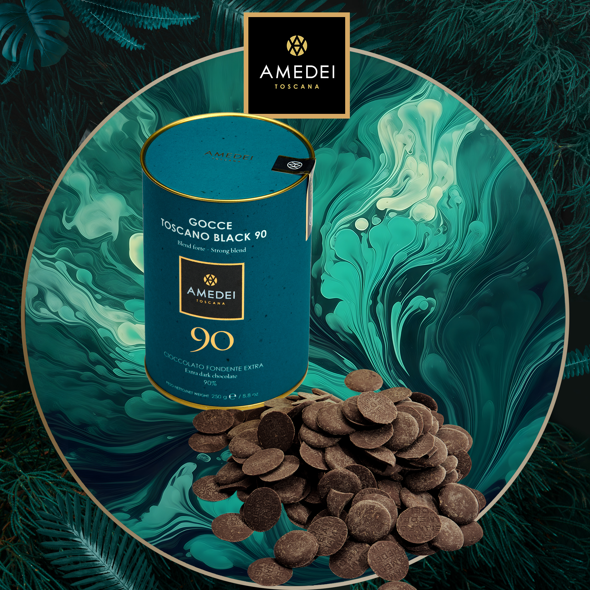 意大利进口Amedei娅曼蒂90%黑巧克力币罐装零食少糖小片散装丝滑