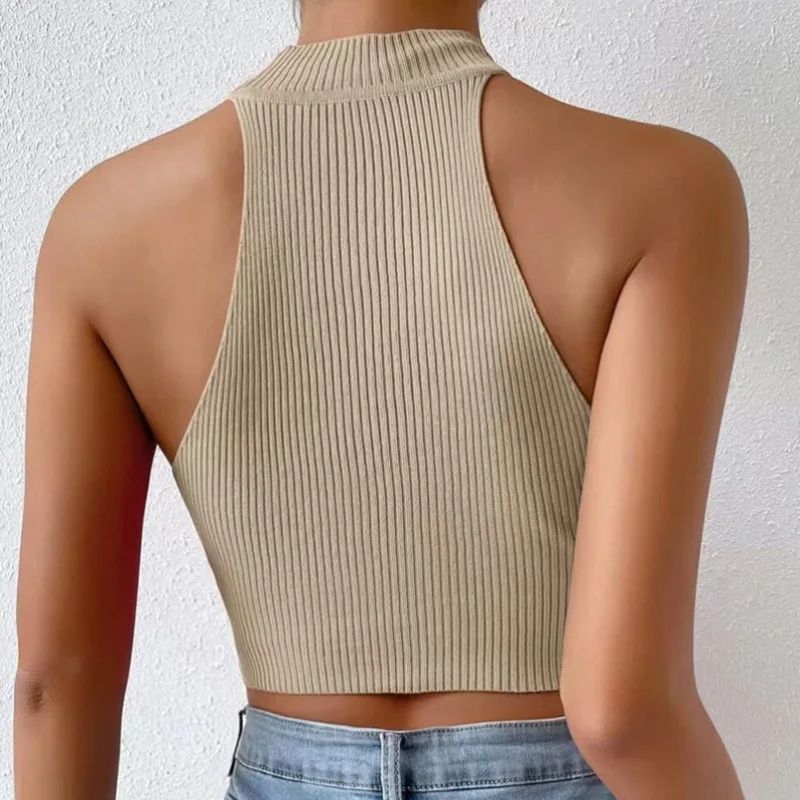 Knit Sleeveless Halter Tops for Women Basics Solid Slim Fitt