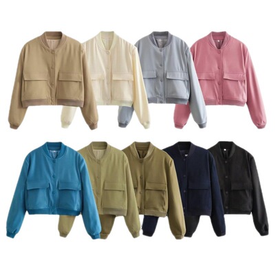 TRAF Women Fashion With Pockets Bomber Jacket Coats Vintage