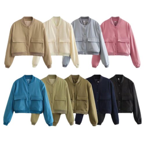 TRAF Women Fashion With Pockets Bomber Jacket Coats Vintage