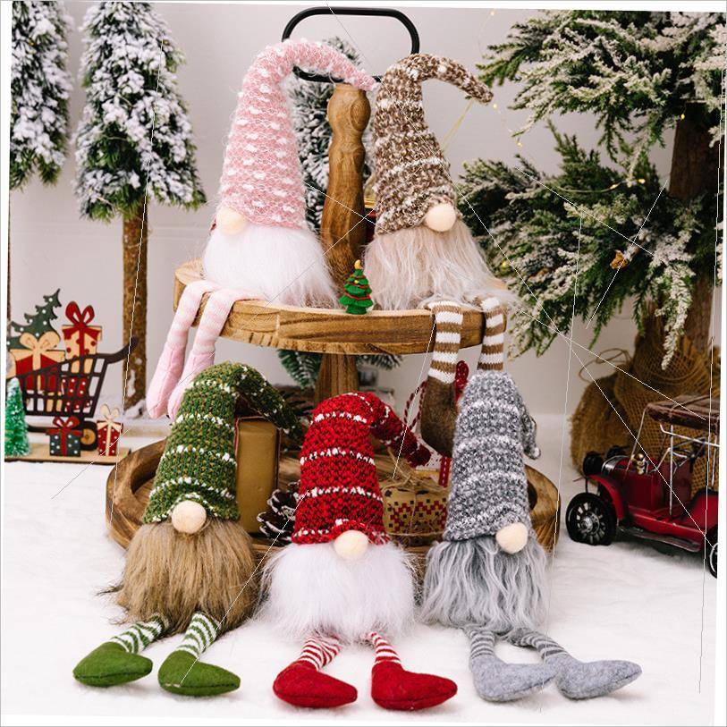 Christmas striped knitted hat faceless doll ornament圣诞摆件