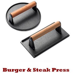 Cast Iron Grill Press Burger Steak Griddle Skillet