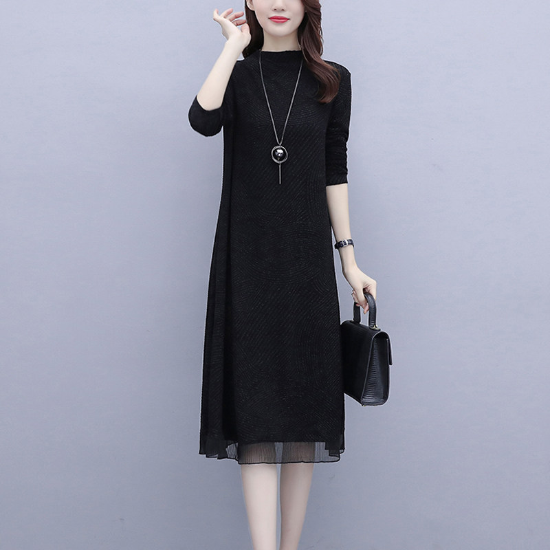 大码女装2021新款遮肉针织长袖连衣裙女高弹秋装打底衫中长款外套