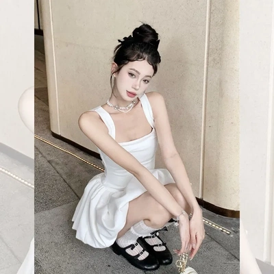 辣妹白色吊带连衣裙女夏季