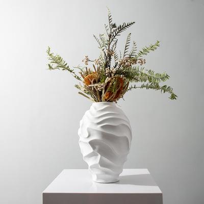 现代简约新中式白色几何螺旋陶瓷花器花瓶摆件样板房售楼处装饰