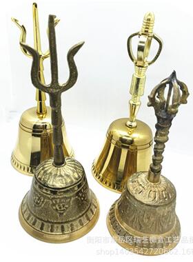 铜摇铃圆头黄铜摆件档子传统铃铜三叉手持式铜铃复古铃伸缩铜擎