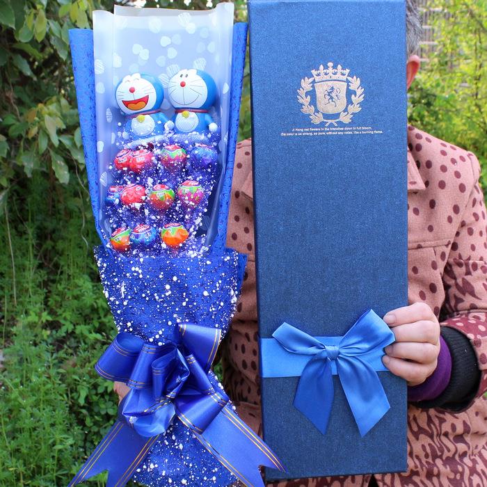 11颗真知棒棒棒糖花束kat猫公仔卡通花束礼盒手捧花七夕情人节礼